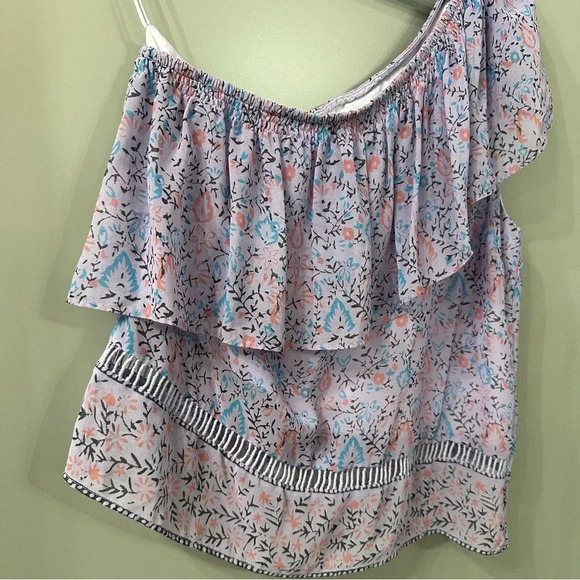 Saylor Janice One Shoulder Top Purple Floral Blouse Size Large - Picture 4 of 6